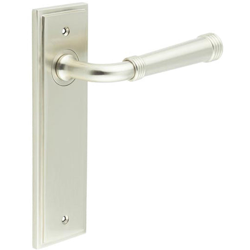 Elegant Satin Nickel Door Handle Latch Backplate Luxurious Homes Solid Brass Interior Handle