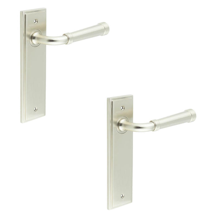 PACK Elegant Satin Nickel Door Handle Latch Backplate Luxurious Homes Solid Brass Interior Handle (1)