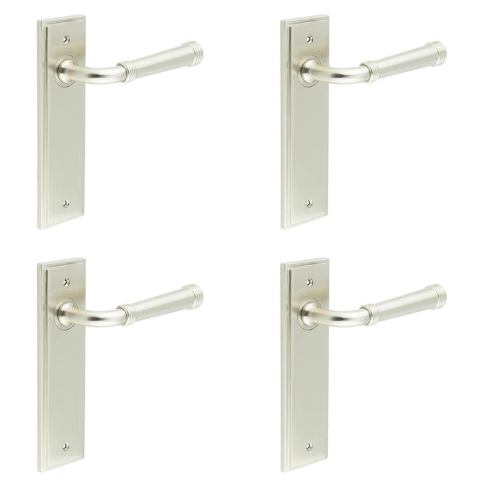 PACK Elegant Satin Nickel Door Handle Latch Backplate Luxurious Homes Solid Brass Interior Handle