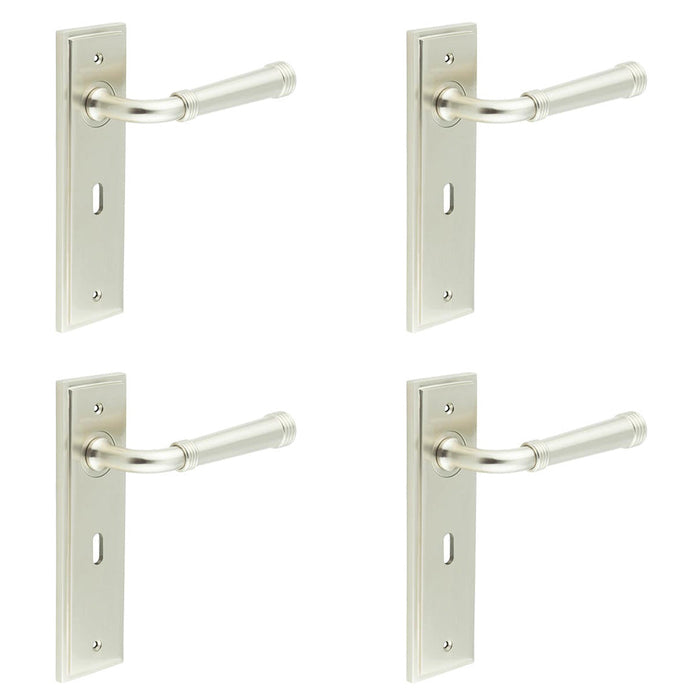 PACK Elegant Satin Nickel Door Handle Lock Backplate Luxury Homes Solid Brass Interior Handle