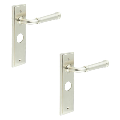 PACK Elegant Satin Nickel Bathroom Door Handle with Backplate Solid Brass Interior Handle (3)