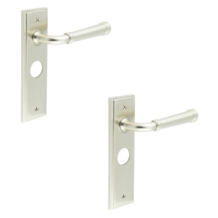 PACK Elegant Satin Nickel Bathroom Door Handle with Backplate Solid Brass Interior Handle (3)