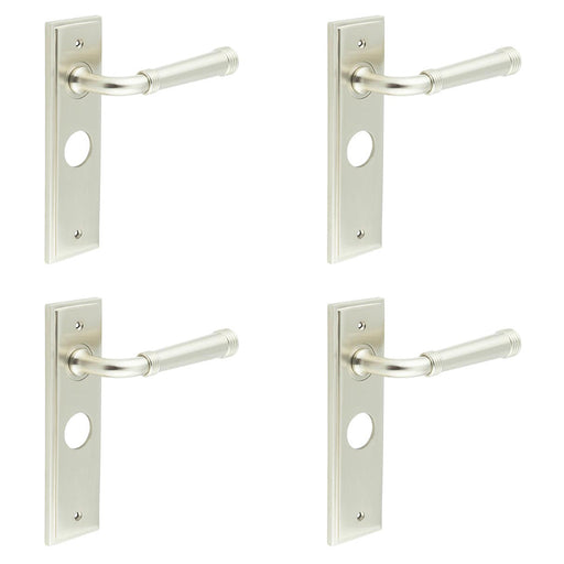 PACK Elegant Satin Nickel Bathroom Door Handle with Backplate Solid Brass Interior Handle (1)