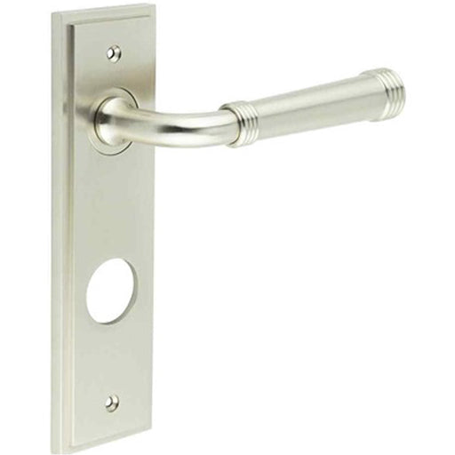 Luxury Satin Nickel Door Handle Bathroom with Elegant Backplate Solid Brass Interior Handle