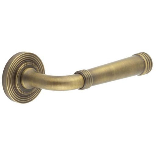 Antique Brass Reeded Rose Door Handle Elegant Design Every Home Solid Brass Interior Handle