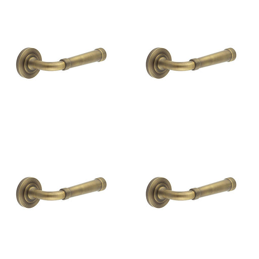 PACK Antique Brass Reeded Rose Door Handle Elegant Design Every Home Solid Brass Interior Handle