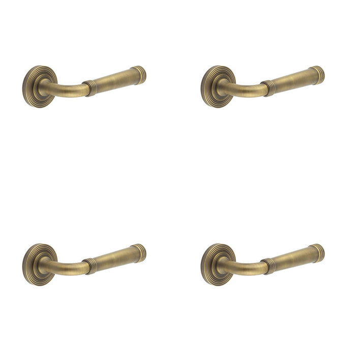 PACK Antique Brass Reeded Rose Door Handle Elegant Design Every Home Solid Brass Interior Handle