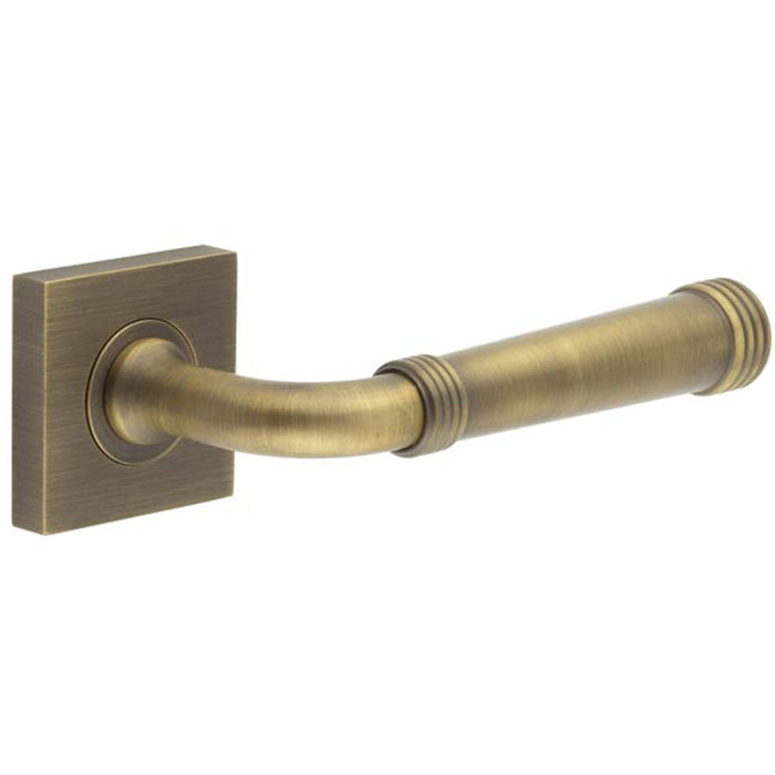 Antique Brass Square Door Handle with Rose Design Elegant Interiors Solid Brass Interior Handle