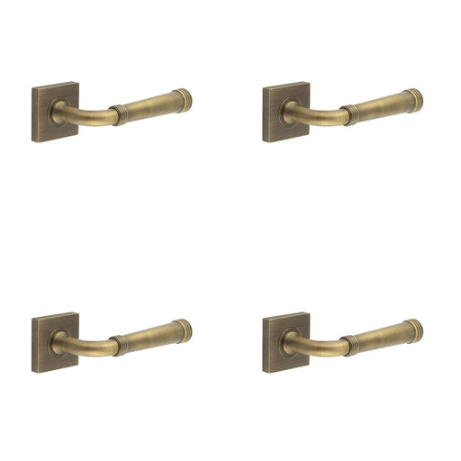 PACK Antique Brass Square Door Handle with Rose Design Elegant Interiors Solid Brass Interior Handle