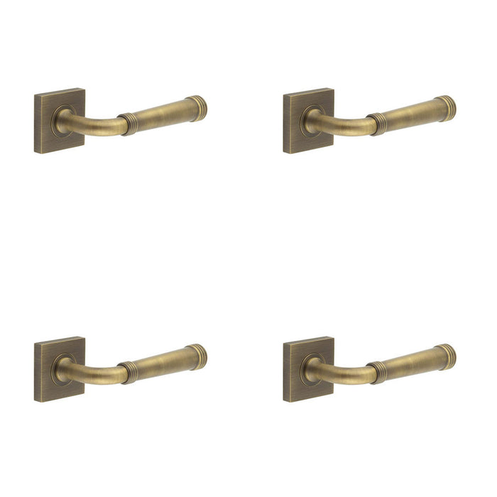 PACK Antique Brass Square Door Handle with Rose Design Elegant Interiors Solid Brass Interior Handle