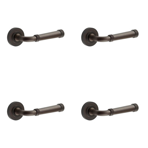 PACK Elegant Plain Rose Door Handle Dark Bronze Solid Brass Interior Handle