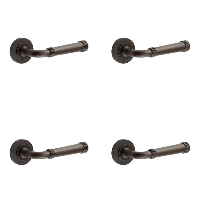 PACK Elegant Plain Rose Door Handle Dark Bronze Solid Brass Interior Handle