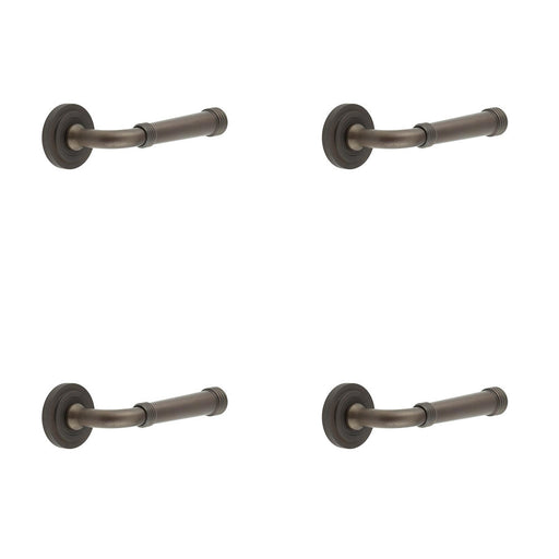 PACK Elegant Stepped Rose Door Handle Dark Bronze Stylish Interiors Solid Brass Interior Handle