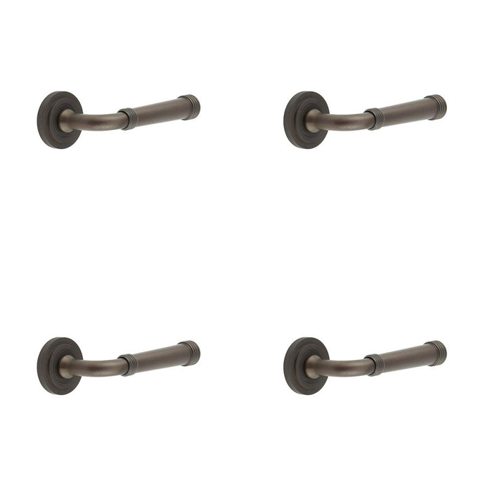 PACK Elegant Stepped Rose Door Handle Dark Bronze Stylish Interiors Solid Brass Interior Handle