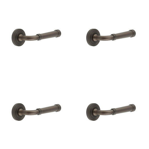 PACK Elegant Dark Bronze Reeded Rose Door Handle Timeless Style Solid Brass Interior Handle