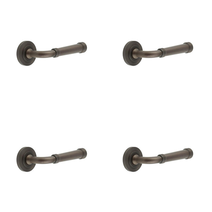PACK Elegant Dark Bronze Reeded Rose Door Handle Timeless Style Solid Brass Interior Handle