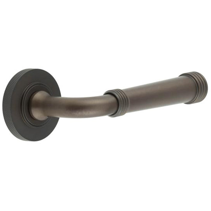Elegant Dark Bronze Knurled Door Handle with Rose Design Solid Brass Interior Handle