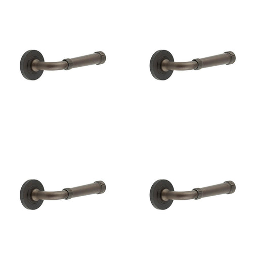 PACK Elegant Dark Bronze Knurled Door Handle with Rose Design Solid Brass Interior Handle