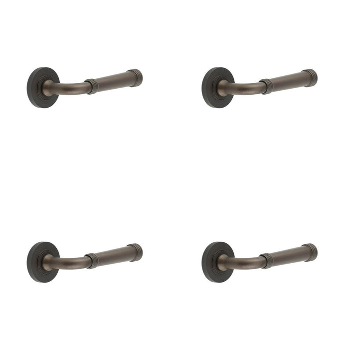 PACK Elegant Dark Bronze Knurled Door Handle with Rose Design Solid Brass Interior Handle