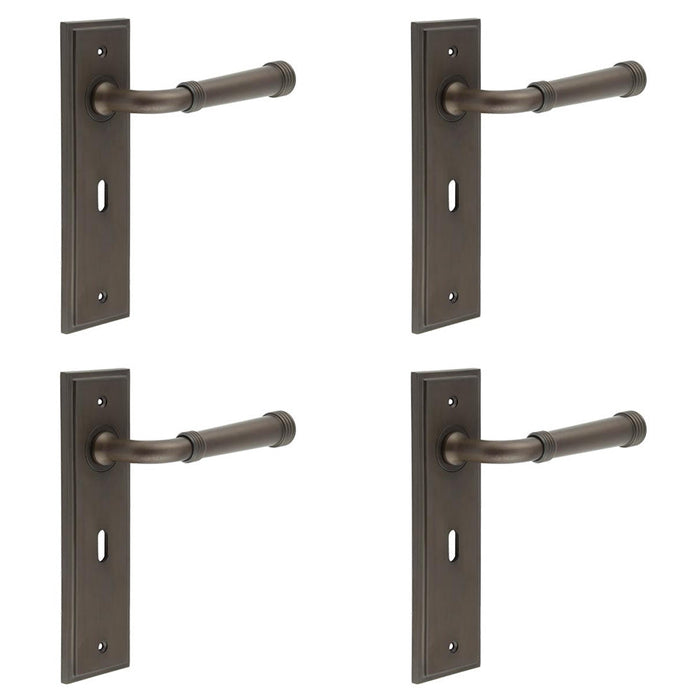 PACK Elegant Dark Bronze Door Handle Lock Backplate Luxury Homes Solid Brass Interior Handle