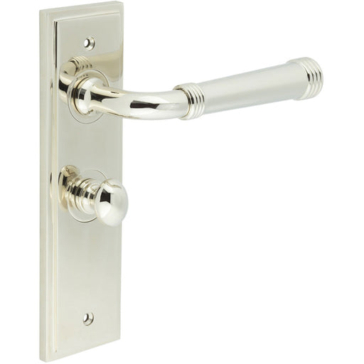 Elegant Polished Nickel Bathroom Door Handle with Backplate Turn Release Solid Brass Interior Handle (2)