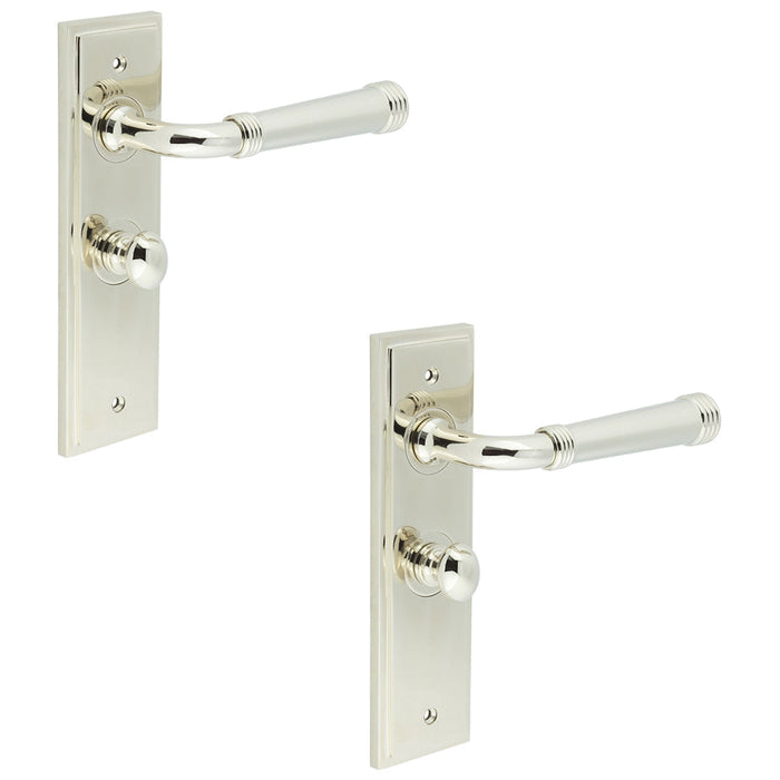 PACK Elegant Polished Nickel Bathroom Door Handle with Backplate Turn Release Solid Brass Interior Handle (5)