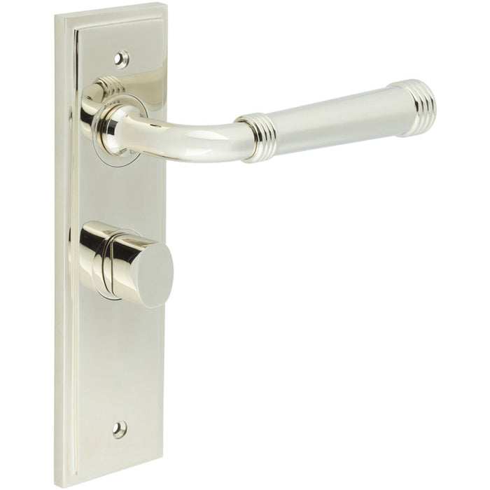 Polished Nickel Bathroom Door Handle with Backplate Turn Release Solid Brass Interior Handle (14)