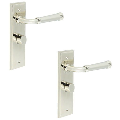 PACK Polished Nickel Bathroom Door Handle with Backplate Turn Release Solid Brass Interior Handle (32)