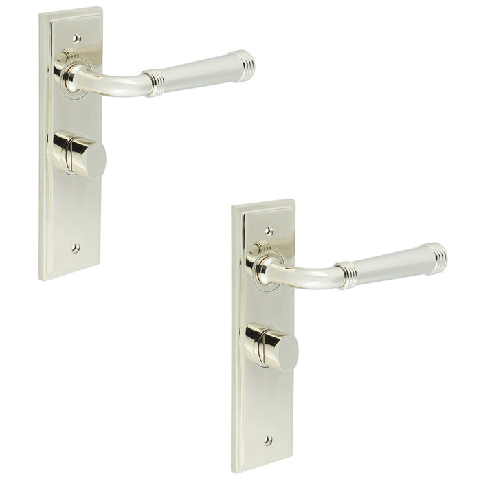 PACK Polished Nickel Bathroom Door Handle with Backplate Turn Release Solid Brass Interior Handle (32)