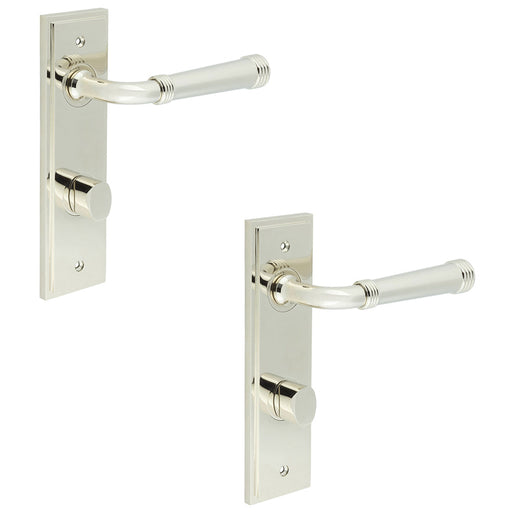 PACK Polished Nickel Bathroom Door Handle with Backplate Turn Release Solid Brass Interior Handle (33)