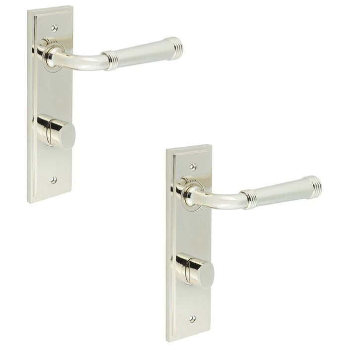 PACK Polished Nickel Bathroom Door Handle with Backplate Turn Release Solid Brass Interior Handle (33)