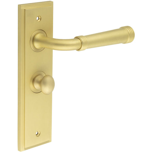 Elegant Satin Brass Bathroom Door Handle with Backplate Turn Release Solid Brass Interior Handle (4)