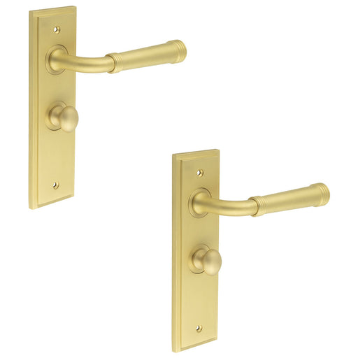 PACK Elegant Satin Brass Bathroom Door Handle with Backplate Turn Release Solid Brass Interior Handle (9)