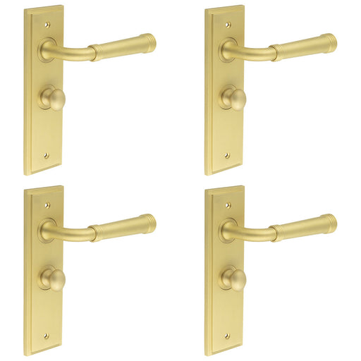 PACK Elegant Satin Brass Bathroom Door Handle with Backplate Turn Release Solid Brass Interior Handle (4)