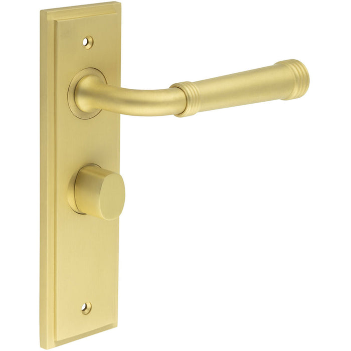 Satin Brass Bathroom Door Handle with Backplate Turn Release Solid Brass Interior Handle (5)