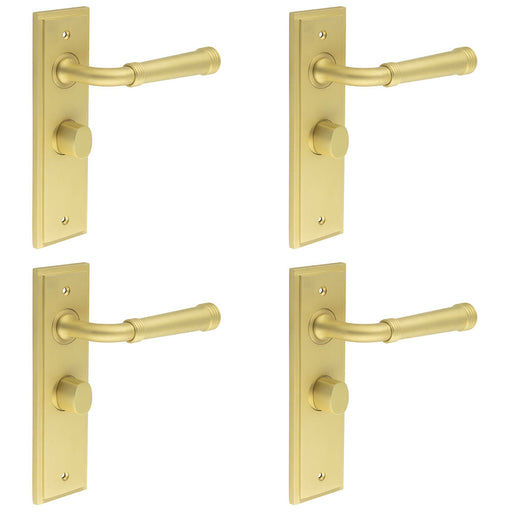 PACK Satin Brass Bathroom Door Handle with Backplate Turn Release Solid Brass Interior Handle (5)