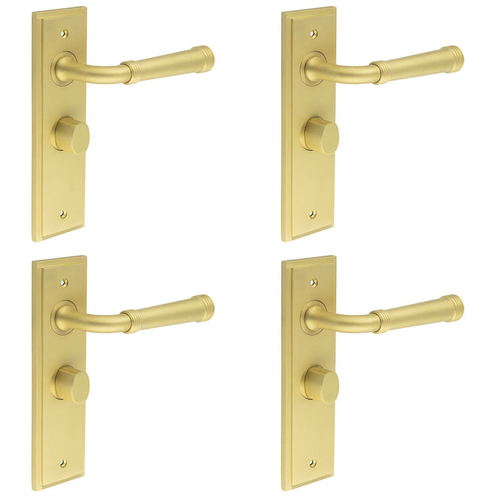 PACK Satin Brass Bathroom Door Handle with Backplate Turn Release Solid Brass Interior Handle (5)