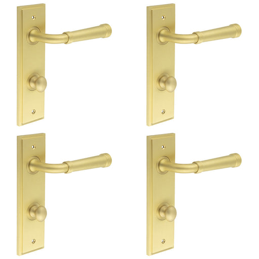 PACK Satin Brass Door Handle with Backplate Bathrooms Turn Release Mechanism Solid Brass Interior Handle