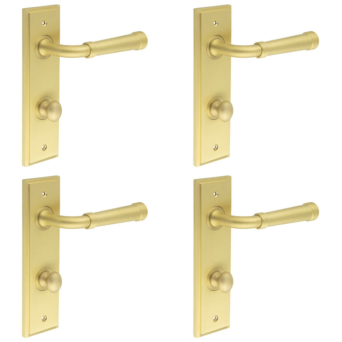 PACK Satin Brass Door Handle with Backplate Bathrooms Turn Release Mechanism Solid Brass Interior Handle