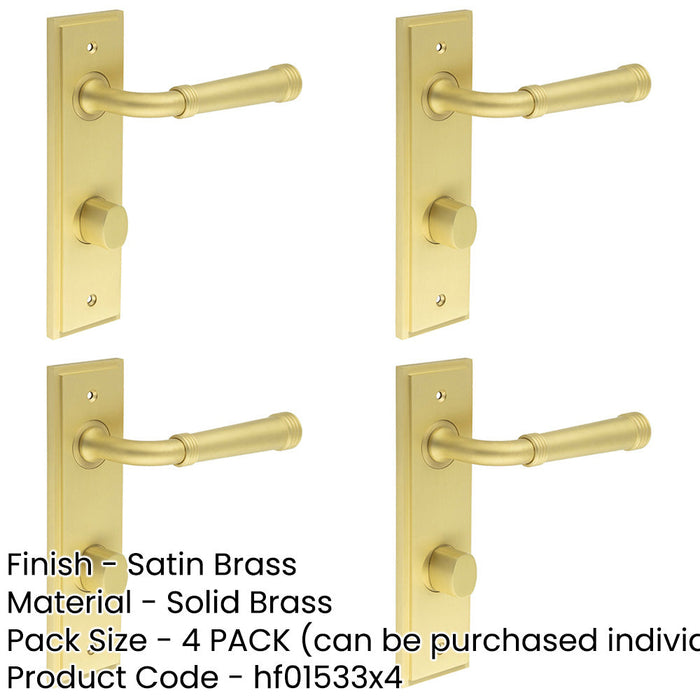 PACK Satin Brass Door Handle with Backplate Bathrooms Elegant Turn Release Design Solid Brass Interior Handle-1