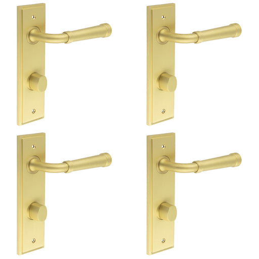 PACK Satin Brass Door Handle with Backplate Bathrooms Elegant Turn Release Design Solid Brass Interior Handle