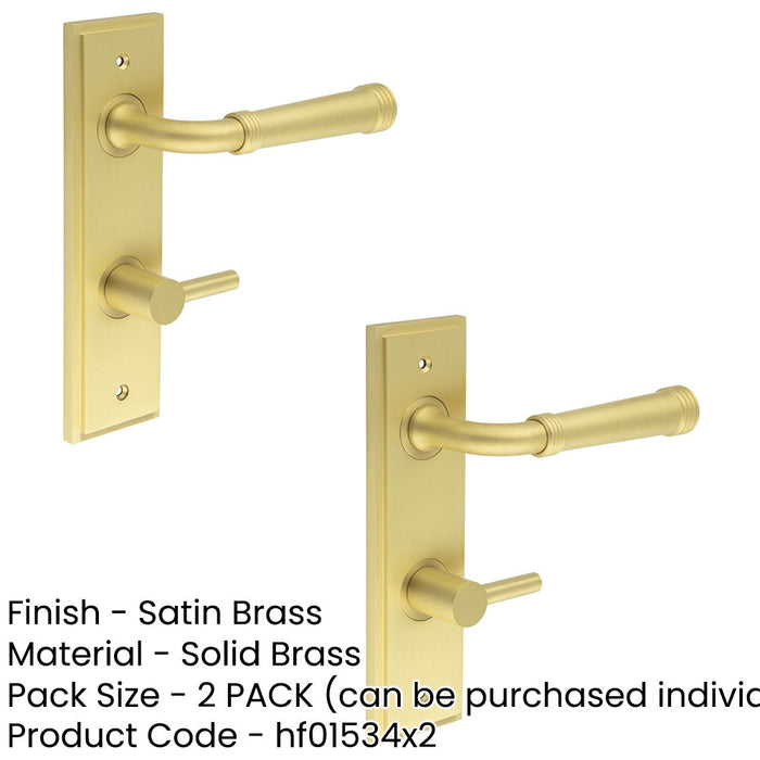 PACK Elegant Satin Brass Door Handle with Backplate Bathrooms Solid Brass Interior Handle (5)-1