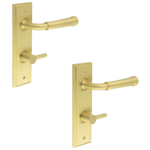 PACK Elegant Satin Brass Door Handle with Backplate Bathrooms Solid Brass Interior Handle (5)