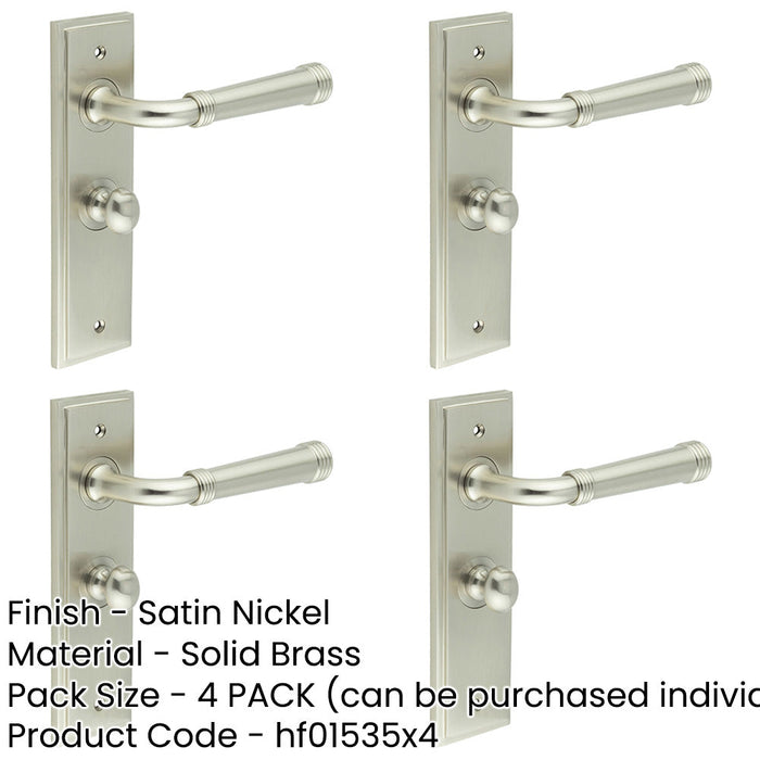 PACK Stylish Satin Nickel Bathroom Door Handle with Backplate Turn Release Solid Brass Interior Handle-1