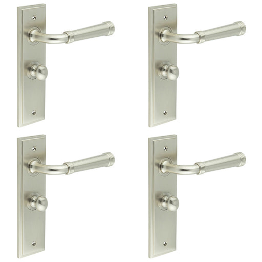 PACK Stylish Satin Nickel Bathroom Door Handle with Backplate Turn Release Solid Brass Interior Handle