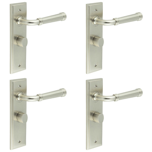 PACK Satin Nickel Bathroom Door Handle with Backplate Turn Release Mechanism Solid Brass Interior Handle (4)