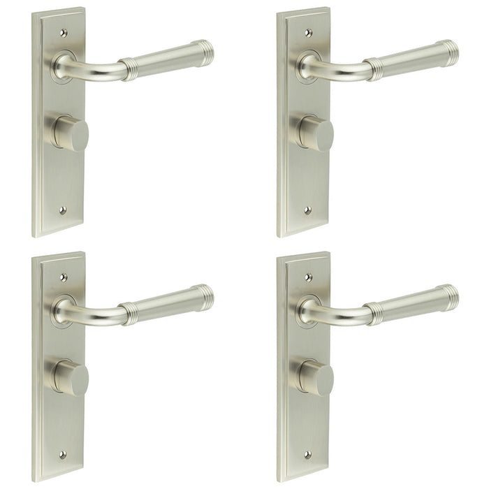 PACK Satin Nickel Bathroom Door Handle with Backplate Turn Release Mechanism Solid Brass Interior Handle (4)