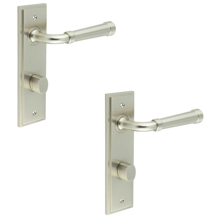 PACK Satin Nickel Bathroom Door Handle with Backplate Turn Release Solid Brass Interior Handle (24)