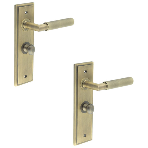 PACK Antique Brass Bathroom Door Handle with Backplate Turn Release Solid Brass Interior Handle (12)