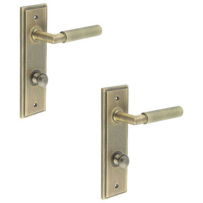 PACK Antique Brass Bathroom Backplate Door Handle with Turn Release Solid Brass Interior Handle (1)